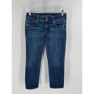 American Eagle AEO Dark Wash Button Fly 5-Pocket Womens Cropped‎ Jeans Size 2